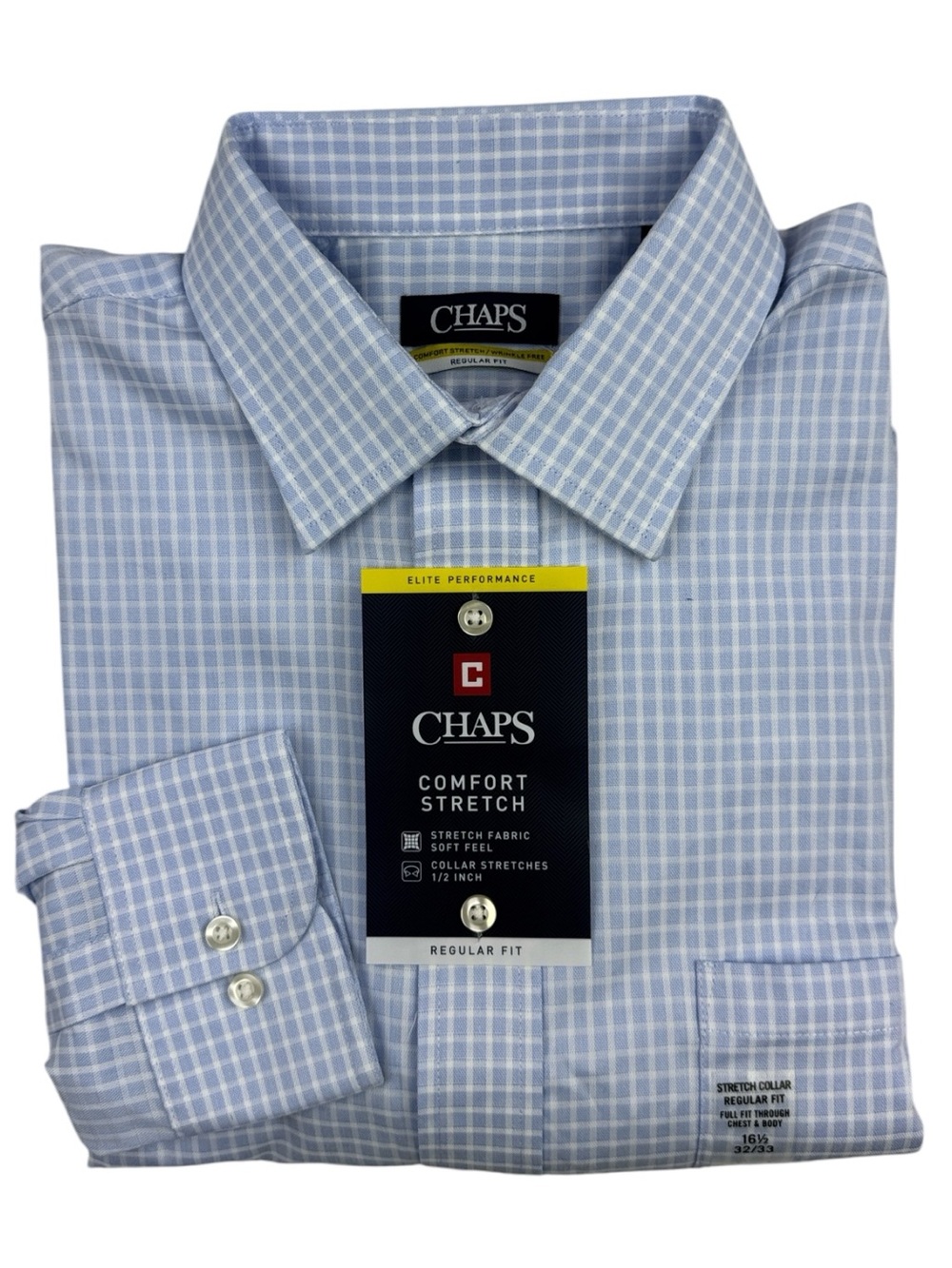 NWT‎ 16.5  32/33 Chaps Regular Fit Button Down Shirt Ice Blue/White